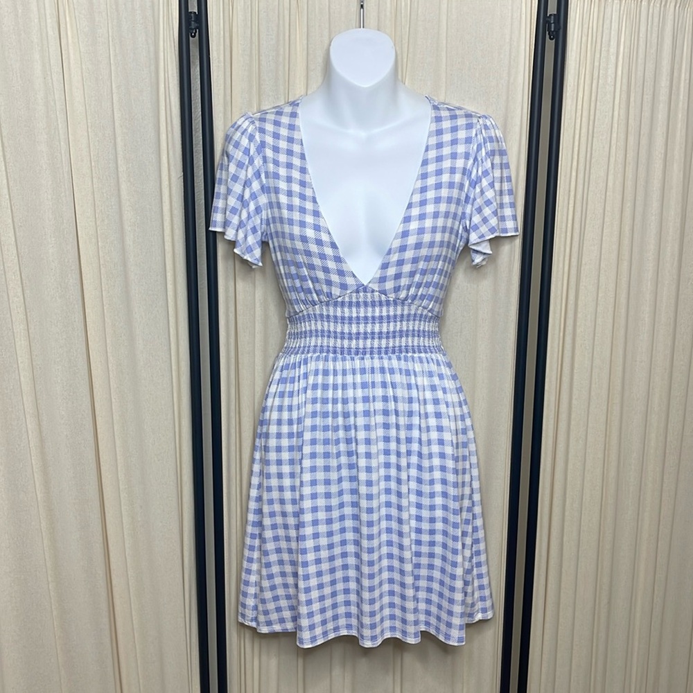 EUC- FOREVER 21 BLUE & WHITE GINGHAM MINI DRESS SIZE SMALL